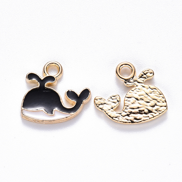 

PandaHall Alloy Enamel Charms, Whale Shape, Light Gold, Black, 12.5x12.5x2mm, Hole: 1.8mm Alloy+Enamel Fish Black