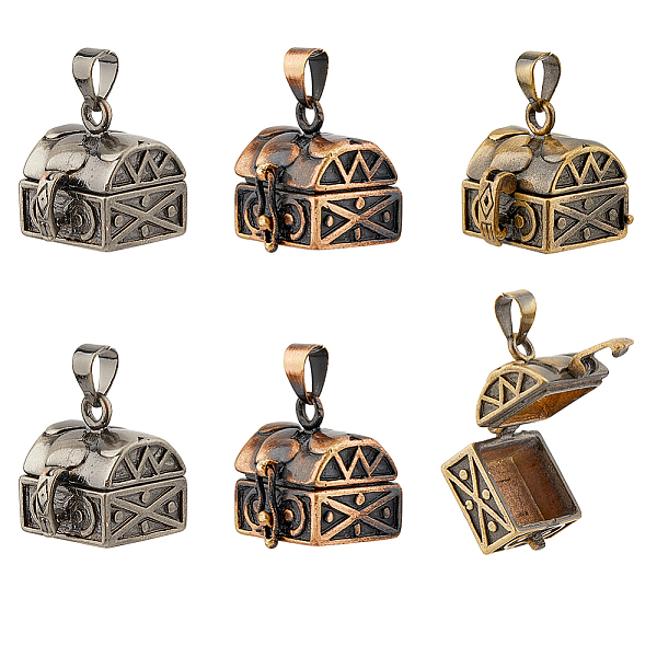 SUPERFINDINGS 6Pcs Carved Cuboid Rack Plating Brass Prayer Box Pendants