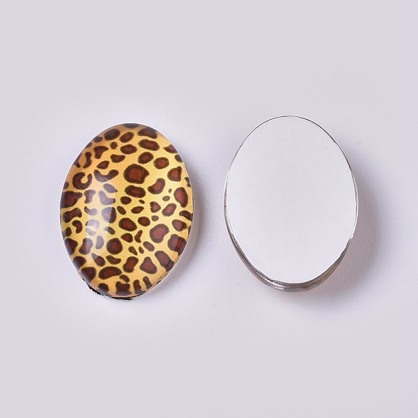 

PandaHall Glass Cabochons, Oval with Leopard Print Pattern, Goldenrod, 18x13x5mm Glass Oval Gold