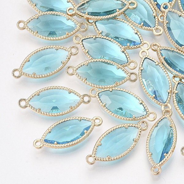 

PandaHall Glass Links, with Light Gold Plated Eco-Friendly Alloy Findings, Faceted, Horse Eye, Sky Blue, 21x9x4mm, Hole: 1.2mm Alloy+Glass...