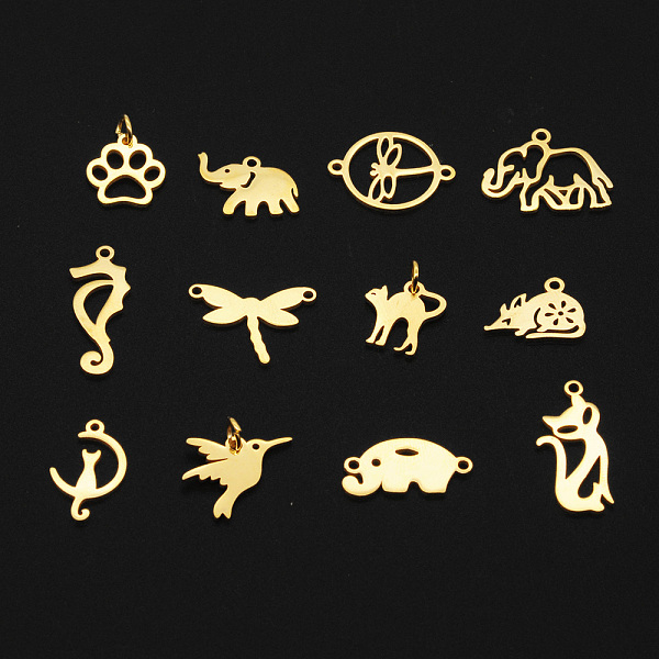 

PandaHall 201 Stainless Steel Pendants and Links Connectors, Mixed Shapes, Laser Cut, Golden, 13~25x8~35x1mm, Hole: 1.2mm, 50pcs/set 201...