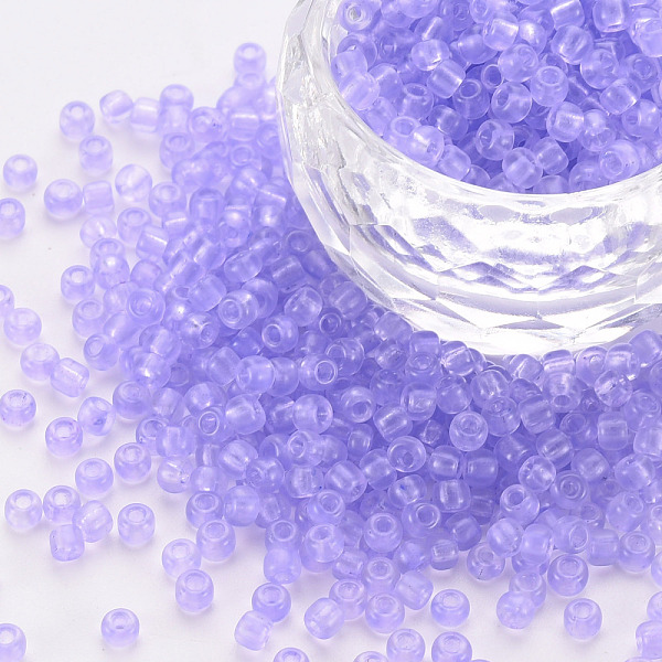 

PandaHall 8/0 Transparent Glass Seed Beads, Round Hole, Frosted Inside Colours, Round, Lilac, 3~4x2~3mm, Hole: 0.8mm, about 15000pcs/Pound..., Purple