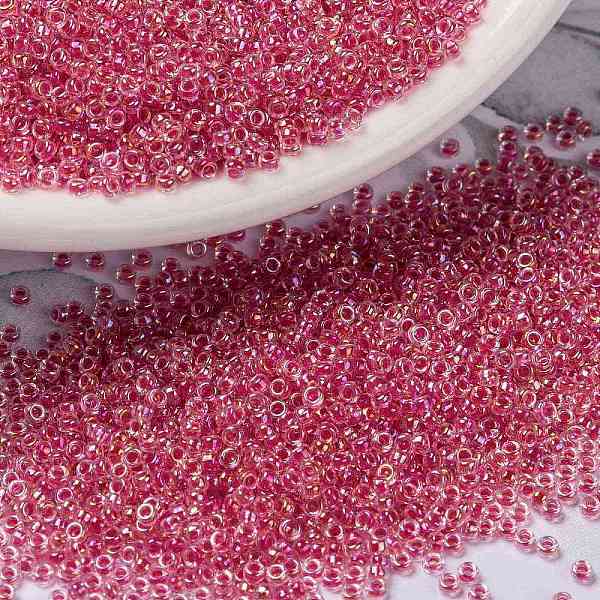 

PandaHall MIYUKI Round Rocailles Beads, Japanese Seed Beads, 15/0, (RR276) Dark Coral Lined Crystal AB, 1.5mm, Hole: 0.7mm, about..., Red