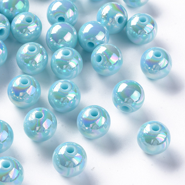 

PandaHall Opaque Acrylic Beads, AB Color Plated, Round, Sky Blue, 12x11mm, Hole: 2.5mm, about 566pcs/500g Acrylic Round