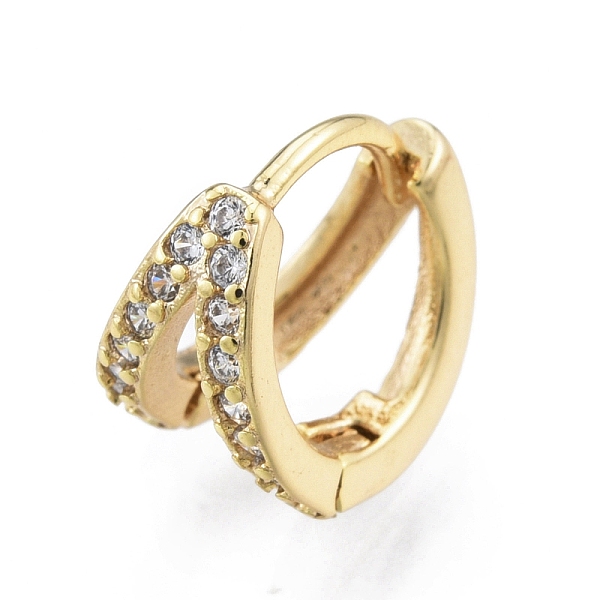 

PandaHall Clear Cubic Zirconia Double Line Hoop Earrings, Ion Plating(IP) Brass Jewelry for Women, Real 18K Gold Plated, 9x9x6mm, Pin: 0.8mm...