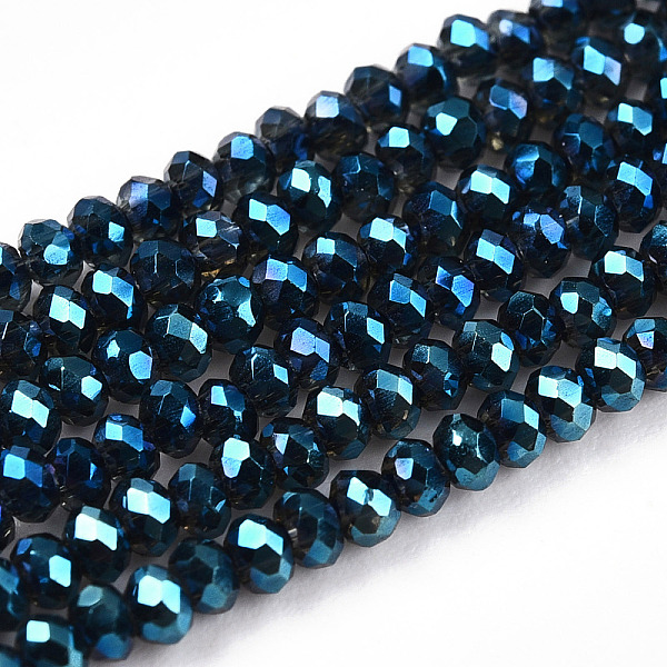 

PandaHall Electroplate Glass Beads Strands, Full Rainbow Plated, Faceted, Rondelle, Marine Blue, 2x1.5mm, Hole: 0.6mm, about...