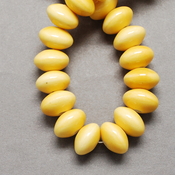 PandaHall Handmade Porcelain Beads, Bright Glazed Porcelain, Rondelle, Yellow, 15x10mm, Hole: 4mm Porcelain Rondelle Yellow