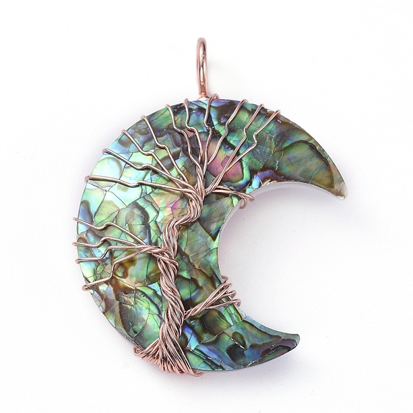 

PandaHall Natural Abalone Shell/Paua Shell Wire Wrapped Pendants, with Brass Findings, Long-Lasting Plated, Moon, Rose Gold, 47x31.5x10mm...