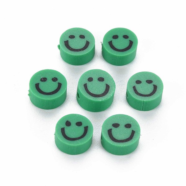 

PandaHall Handmade Polymer Clay Beads, Flat Round with Smiling Face, Medium Sea Green, 8~9x4mm, Hole: 1.5mm Polymer Clay Flat Round
