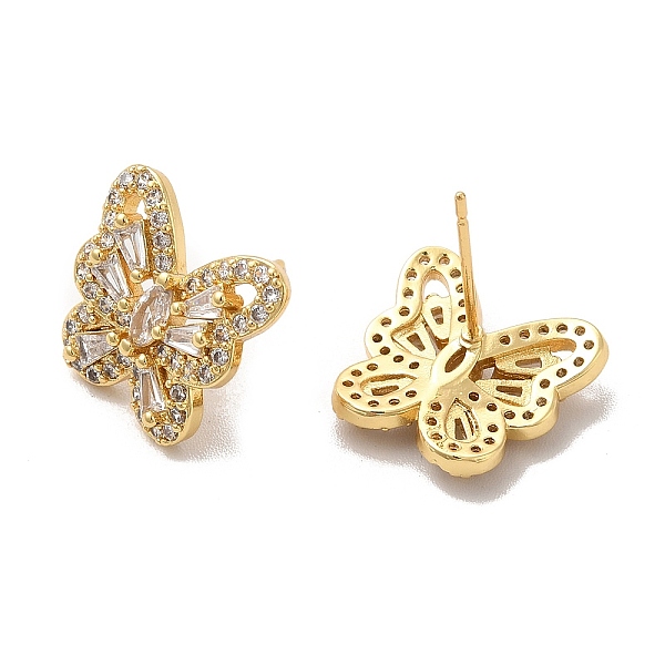 

PandaHall Clear Cubic Zirconia Butterfly Stud Earrings, Rack Plating Brass Jewelry for Women, Cadmium Free & Lead Free, Real 18K Gold Plated...