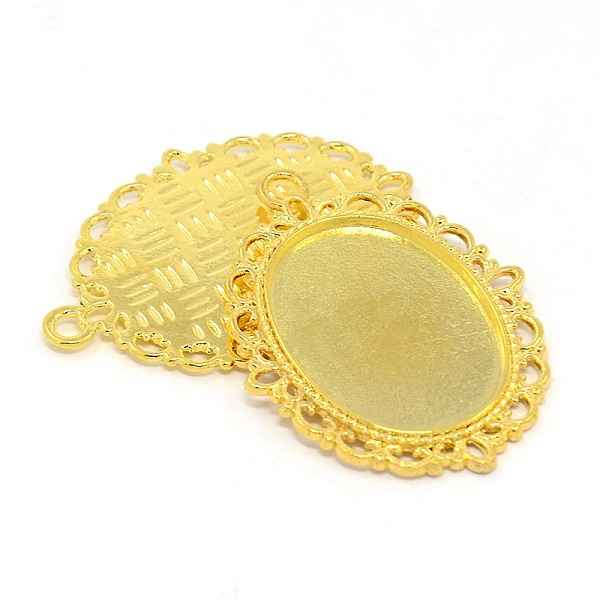 

PandaHall Tibetan Style Alloy Oval Pendant Cabochon Settings, Golden, Tray: 18~18.5x25~25.5mm, 40x29x2mm, Hole: 2mm Alloy Oval