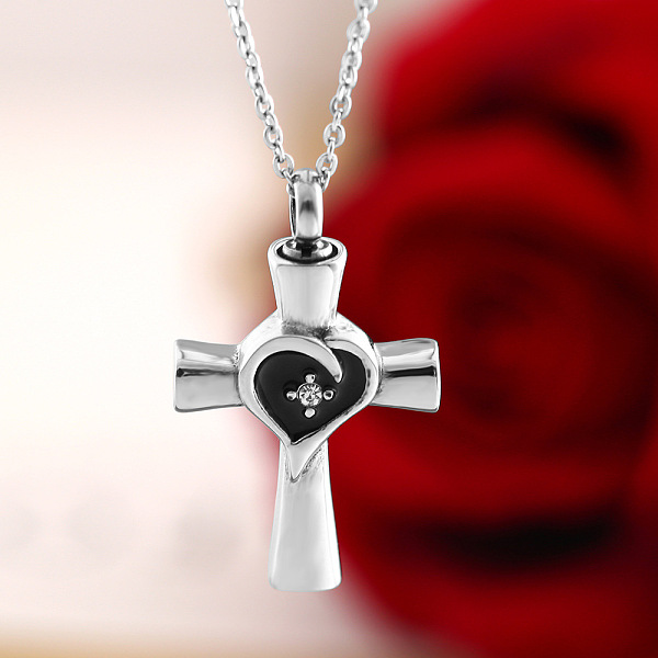 

PandaHall Titanium Steel Memorial Jewelry Urn Ashes Pendants, with Enamel and Cubic Zirconia, High Polished, Cross with Heart, Stainless...