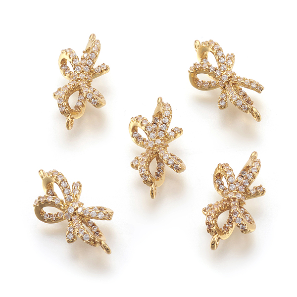 

PandaHall Brass Micro Pave Cubic Zirconia Links, Lead Free & Cadmium Free & Nickel Free, Bowknot, Real 18K Gold Plated, 8.5x18x5mm, Hole..., Clear