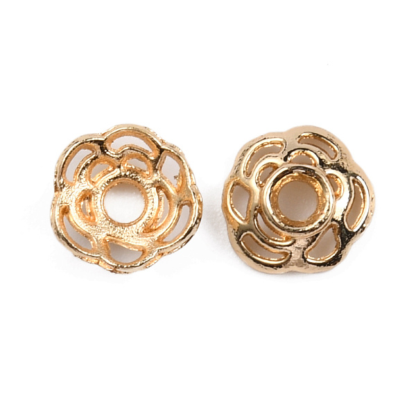 

PandaHall Brass Bead Caps, 6-Petal, Long-lasting, Rose, Real 14K Gold Plated, 7x7x2.5mm, Hole: 1.6mm Brass