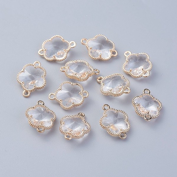

PandaHall Glass Links connectors, with Eco-Friendly Alloy Open Back Berzel Findings, Flower, Light Gold, Clear, 15.5x12x5mm, Hole: 1.4mm...