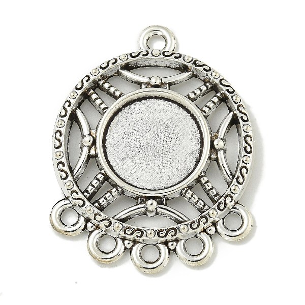 Tibetan Style Cabochon Connector Settings, Lead Free and Cadmium Free, Flat Round, Flat Round, Tray: 12.5mm, 32.5x25.5x3mm, Hole: 2mm, about 238pcs/1000g