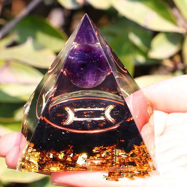 

PandaHall Orgonite Pyramid Resin Energy Generators, Reiki Natural Amethyst & Obsidian Chips Inside for Home Office Desk Decoration, Gemini...