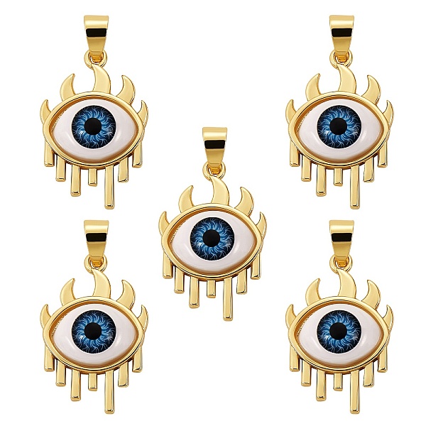 

PandaHall 5Pcs Brass Pendants, with Resin Cabochons, Long-Lasting Plated, Eye, Real 18K Gold Plated, Dodger Blue, 26x17x6.5mm, Hole: 3.5x6mm...