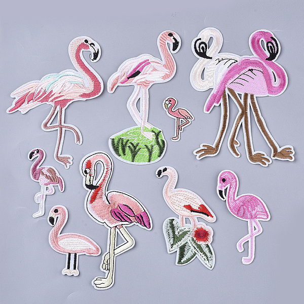 PandaHall Computerized Embroidery Cloth Iron On/Sew On Patches, Costume Accessories, Appliques, Flamingo, Mixed Color, 48~157x34~104x1.5mm...