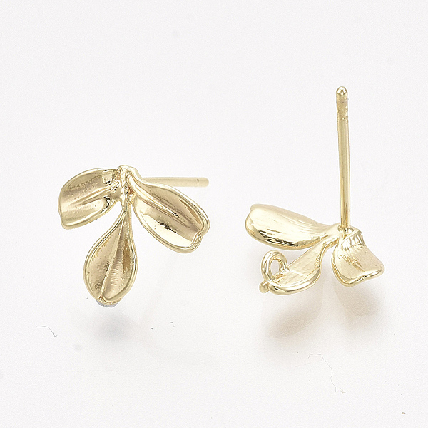 

PandaHall Brass Stud Earring Findings, with Loop, Real 18K Gold Plated, Nickel Free, Leaf, 10x12mm, Hole: 1mm, Pin: 0.8mm Brass Leaf
