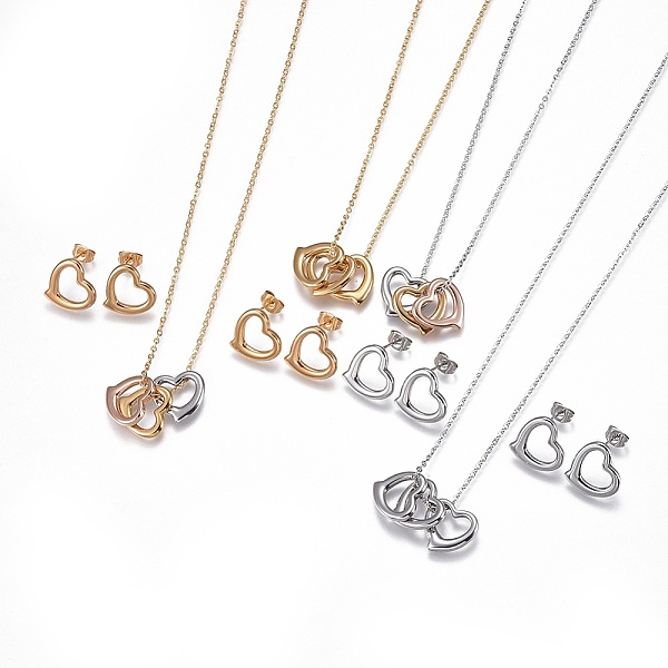 

PandaHall 304 Stainless Steel Jewelry Sets, Pendant Necklaces and Stud Earrings, Heart, Mixed Color, 17.9 inch(45.5cm), 1mm, 14x14x2mm, Pin...