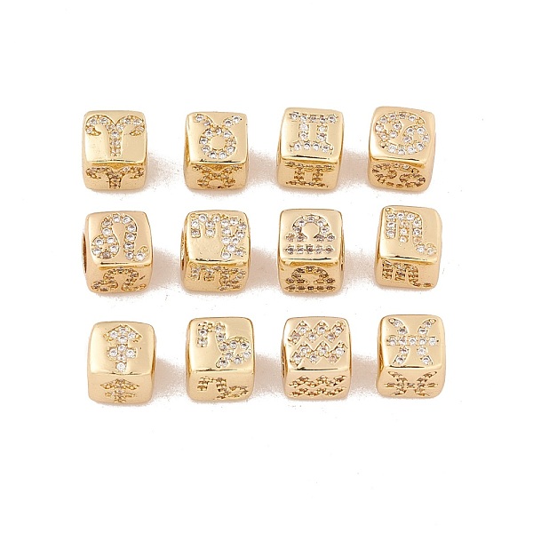 

PandaHall 12 Constellations Brass Micro Pave Cubic Zirconia Beads, Cube, Golden, 7.5x7.5x7.5mm, Hole: 4.5mm, 12pcs/set Brass+Cubic Zirconia...