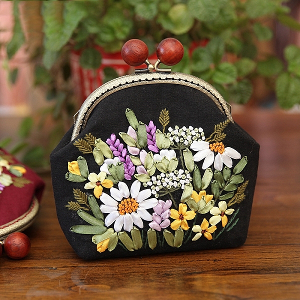 

PandaHall DIY Kiss Lock Bag with Flower Embroidery Kit for Beginners, Including Embroidery Cloth & Thread, Needle, Embroidery Frame..., Black