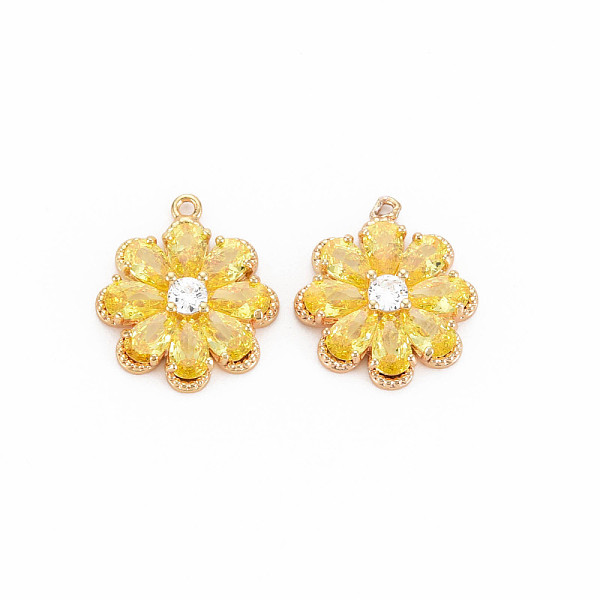 

PandaHall Brass Glass Pendants, Nickel Free, Real 18K Gold Plated, Flower, Gold, 16x14x3.5mm, Hole: 1.2mm Brass+Glass Flower Gold