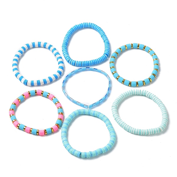 

PandaHall 7Pcs 7 Style Polymer Clay Heishi Surfer Stretch Bracelets Set, Glass Seed Bracelets, Preppy Jewelry for Women, Dodger Blue, Inner...