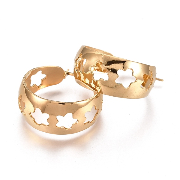 

PandaHall 201 Stainless Steel Thick Hoop Earrings, with 304 Stainless Steel Pins, Hollow Flower, Golden, 30x27x12mm, Pin: 1.5mm 304...
