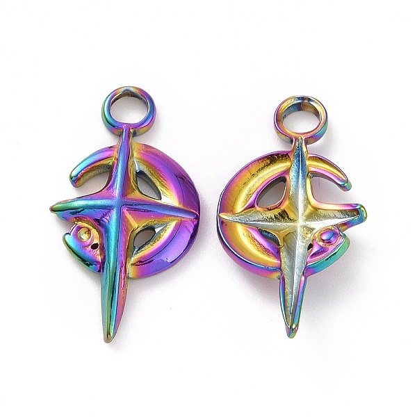 

PandaHall Ion Plating(IP) 304 Stainless Steel Pendant Rhinestone Settings, Moon with Cross, Rainbow Color, Fit for 0.8mm Rhinestone...