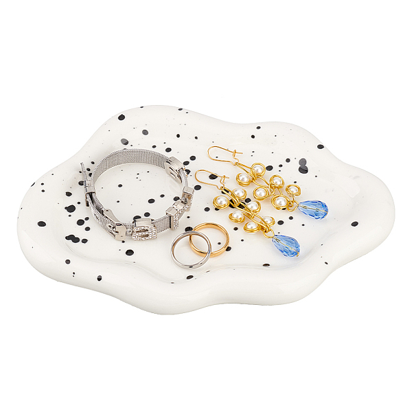

PandaHall FINGERINSPIRE Cloud Trinket Dish Ink Dot Decor Display Tray Jewelry Dish 7.6x5.3x0.6inch Irregular Ceramic Jewelry Organizer..., White