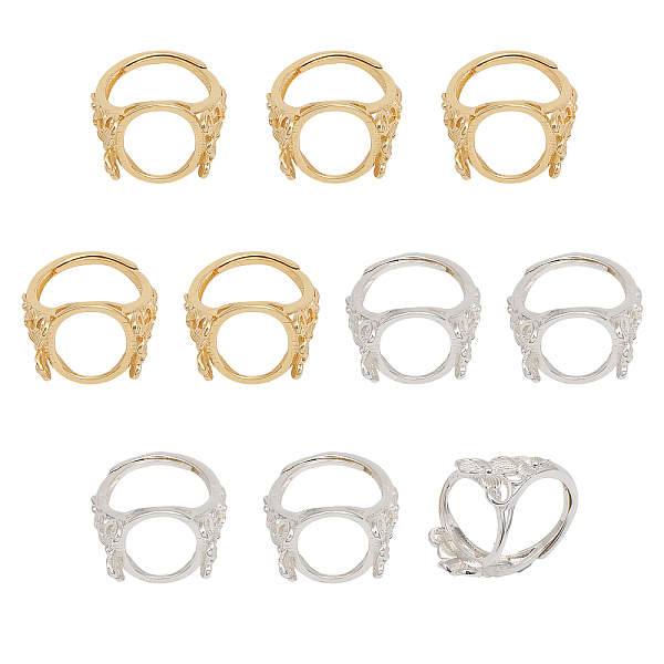 

PandaHall CHGCRAFT 10Pcs 2Colors Adjustable Brass Pad Rings Hollow Out Flower with Oval Tray for DIY Rings Jewelry Making, Golden and Silver...