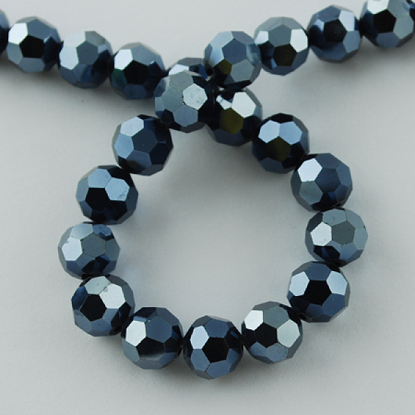 PandaHall Electroplate Glass Bead Strands, Pearl Luster Plated, Faceted(32 Facets), Round, Prussian Blue, about 4mm in diameter, hole: 0.5mm...