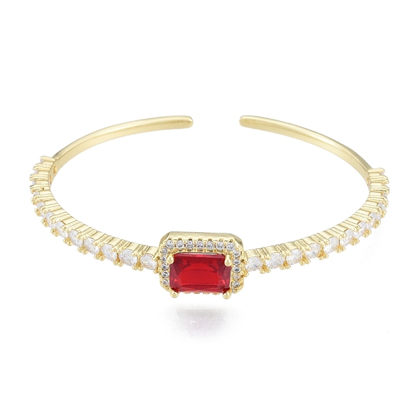 

PandaHall Cubic Zirconia Rectangle Open Cuff Bangle, Real 18K Gold Plated Brass Jewelry for Women, Red, Inner Diameter: 1-3/4x2-1/4 inch...