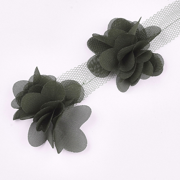 

PandaHall Organza Flower Ribbon, Costume Accessories, For Party Wedding Decoration and Earring Making, Dark Olive Green, 50~60mm, about...
