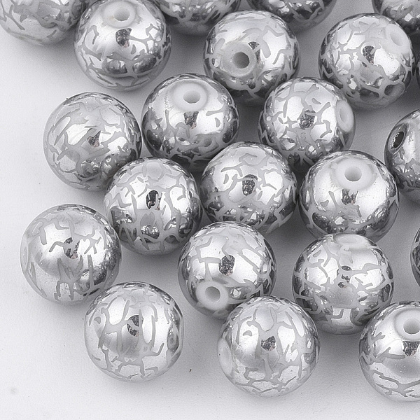 

PandaHall Electroplate Glass Beads, Round with Pattern, Silver, 8~8.5mm, Hole: 1.5mm Glass Others Silver