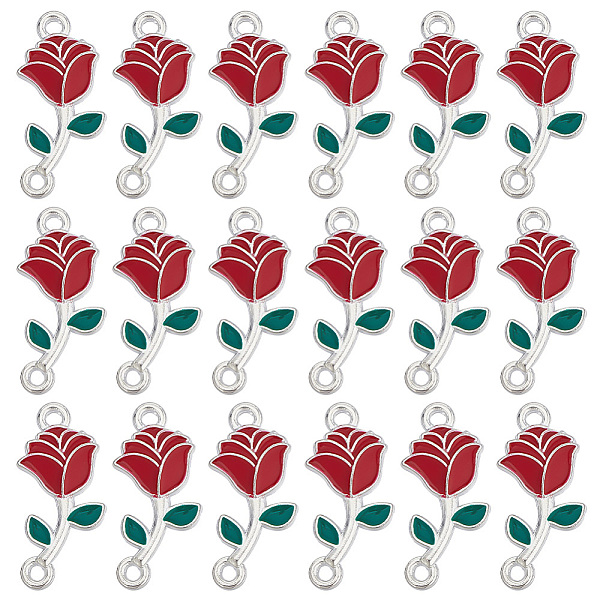 

PandaHall SUNNYCLUE 50Pcs Alloy Enamel Connector Charms, Rose Links, Platinum, Red, 21x10x2mm, Hole: 1.5mm Alloy+Enamel Flower Red