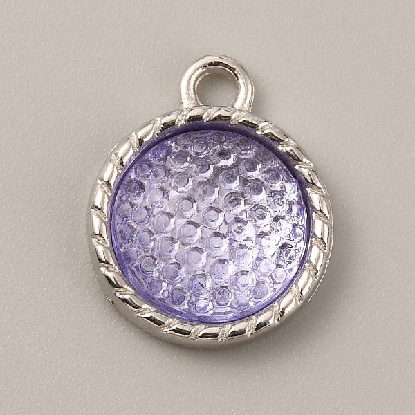 

PandaHall Plastic Pendants, October Birthstone Charms, with Alloy Cabochon Settings, Flat Round, Lilac, 18.5x15x5mm, Hole: 2.5mm..., Purple