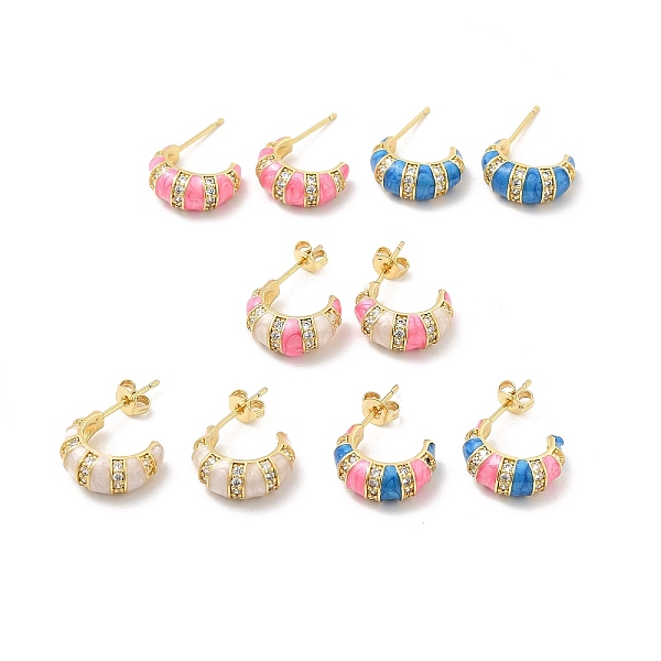 

PandaHall Enamel Croissant Stud Earrings with Clear Cubic Zirconia, Real 18K Gold Plated Brass Jewelry for Women, Cadmium Free & Lead Free..., Multicolor