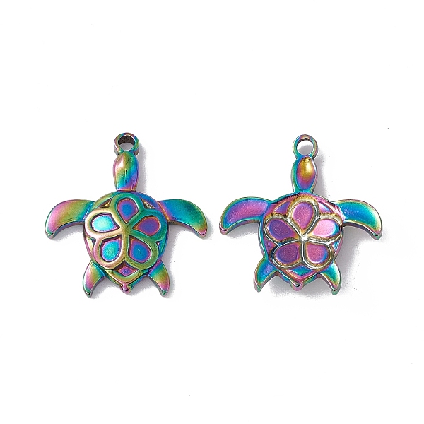 

PandaHall Ion Plating(IP) 304 Stainless Steel Pendants, Sea Turtle Charms, Rainbow Color, 26x24x4mm, Hole: 2mm 304 Stainless Steel Tortoise