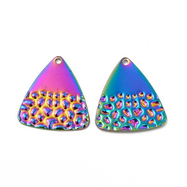 

PandaHall Ion Plating(IP) 304 Stainless Steel Pendants, Triangle Charm, Rainbow Color, 25.5x13x1mm, Hole: 1.6mm 304 Stainless Steel Triangle