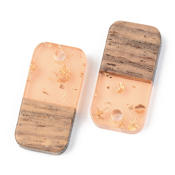 

PandaHall Transparent Resin & Walnut Wood Pendants, with Gold Foil, Rectangle, Dark Salmon, 21.5x10x3mm, Hole: 2mm Resin+Wood Rectangle Red