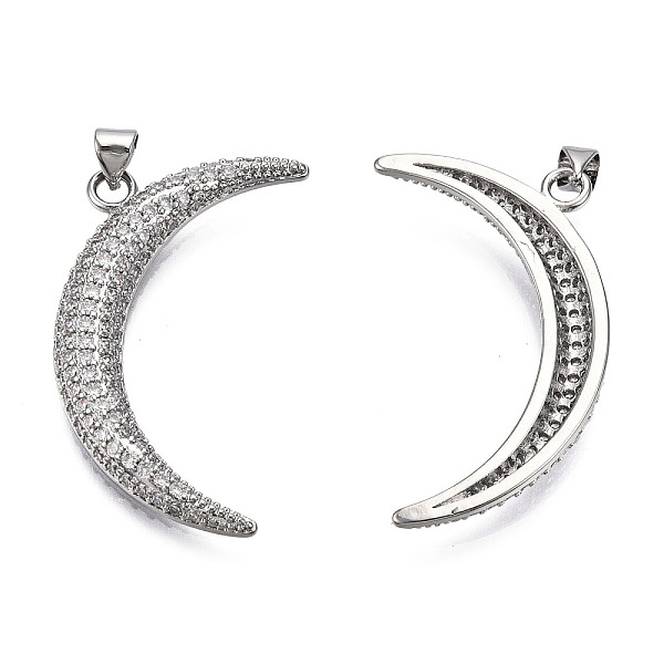 

PandaHall Brass Micro Pave Clear Cubic Zirconia Pendants, Nickel Free, Moon, Real Platinum Plated, 40x21.5x4mm, Hole: 3x4mm Brass+Cubic...