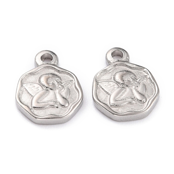 

PandaHall 304 Stainless Steel Pendants, Flat Round with Cupid, Stainless Steel Color, 13x10x2mm, Hole: 1.6mm 304 Stainless Steel Flat Round