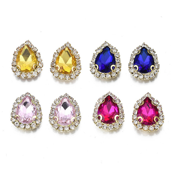 

PandaHall Sew on Rhinestone, Transparent Glass Rhinestone, with Brass Prong Settings, Faceted, Teardrop, Mixed Color, 19x14.5x5.5mm, Hole..., Multicolor