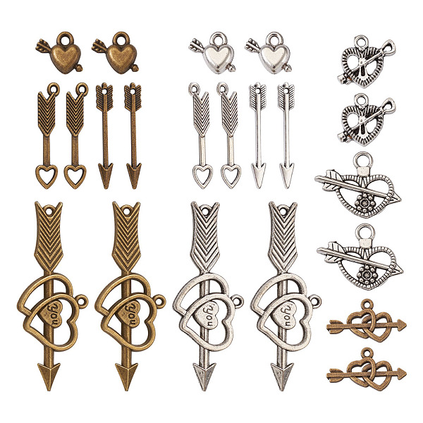 

PandaHall Tibetan Style Alloy Pendants, Lead Free & Cadmium Free, Heart with Arrow, Antique Bronze & Antique Silver, 98pcs/box Alloy Arrow
