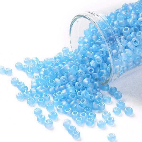 

PandaHall TOHO Round Seed Beads, Japanese Seed Beads, (163F) Matte Transparent AB Aqua, 8/0, 3mm, Hole: 1mm, about 222pcs/bottle, 10g/bottle..., Cyan