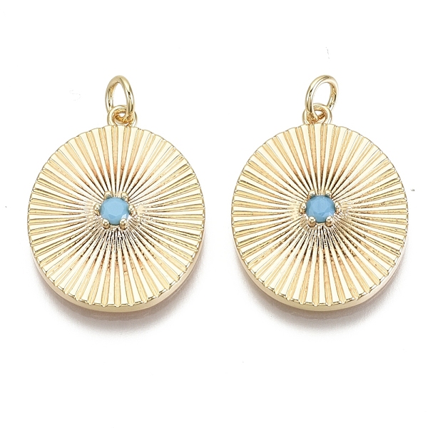 

PandaHall Brass Pendant Cabochon Settings, with Acrylic Rhinestone and Jump Ring, Oval, Nickel Free, Real 18K Gold Plated, Sky Blue, Tray...