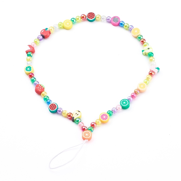 

PandaHall Polymer Clay Fruit Beaded Mobile Straps, with Transparent Acrylic Beads and Nylon Thread, Colorful, 25.5cm Polymer Clay
